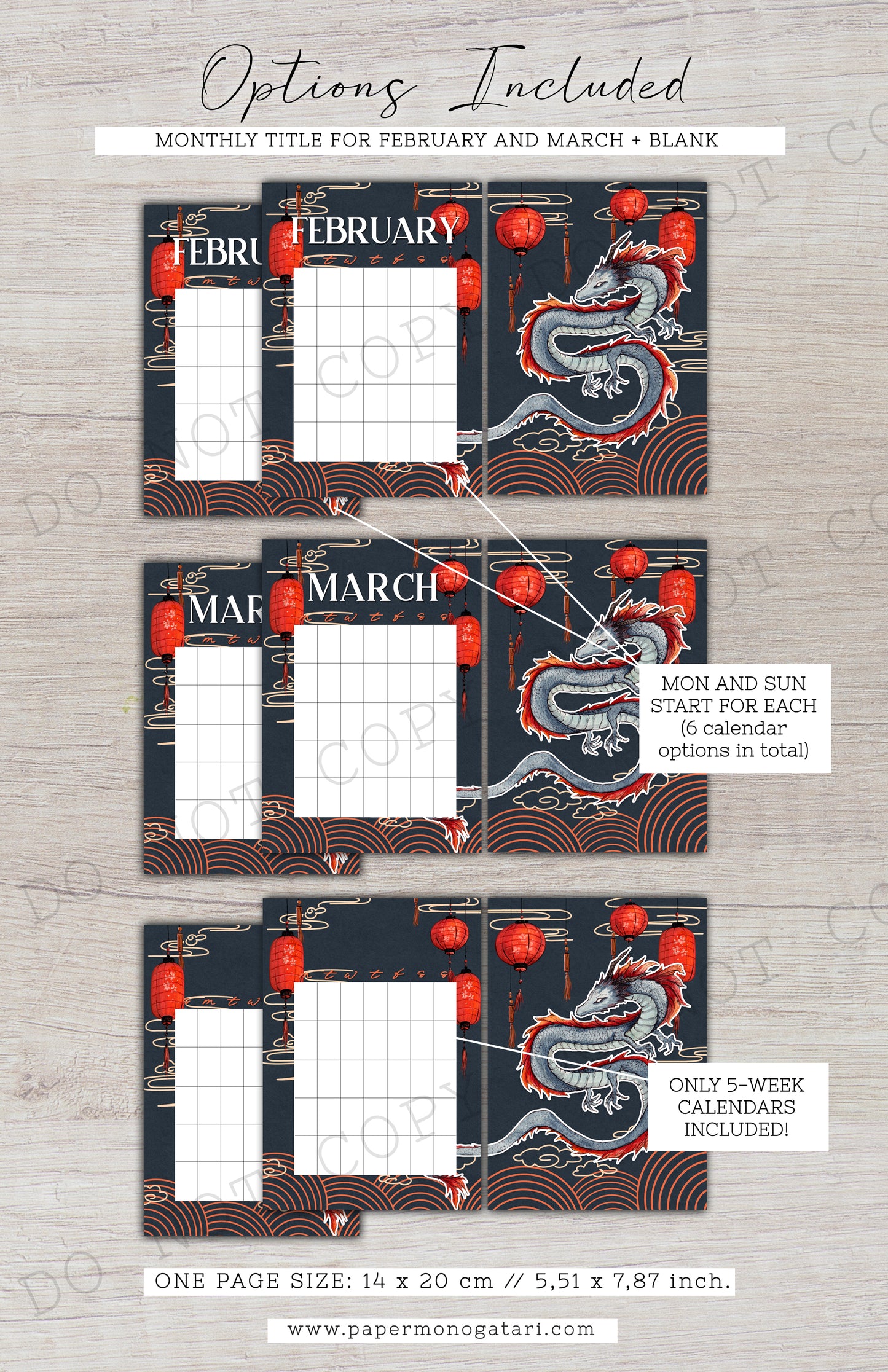 Year Of The Dragon | Digital Bullet Journal Theme (Undated: Feb, Mar + Blank)
